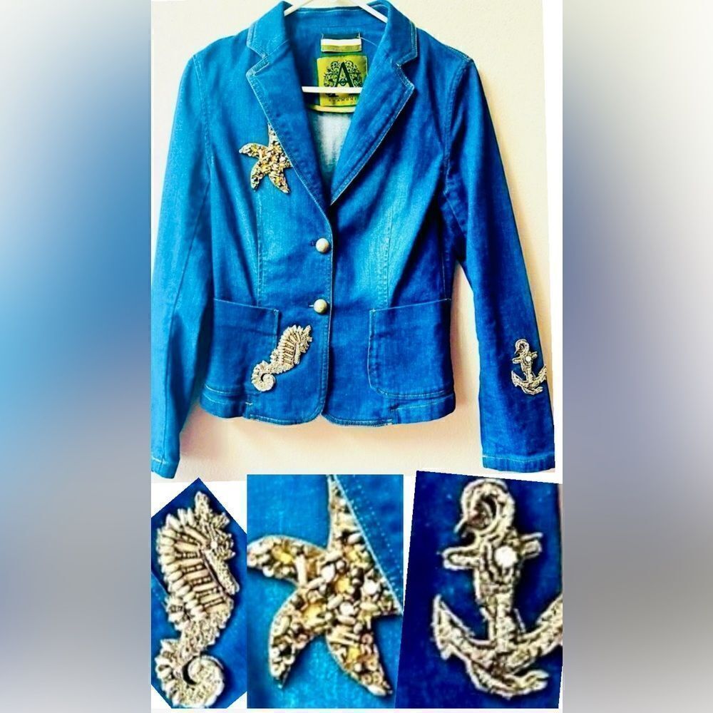 ALESSANDRA CHAMONIX NAUTICAL EMBELLISHED DENIM JEAN JACKET SIZE S